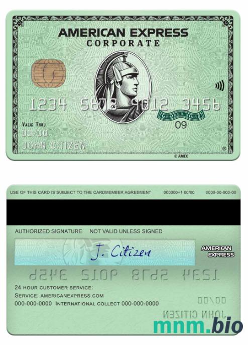 USA State Street Corporation bank amex green corporate karta przykład w formacie PSD